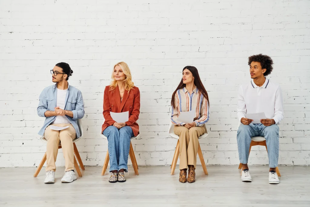 A diverse group of candidates  waiting for their interviews arranged by a recruitment agency in Mexico.