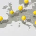 Map of Europe with yellow pushpins marking recruitment hubs where AI technology is transforming talent acquisition.