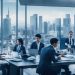 A dynamic, cinematic editorial image of a diverse group of business professionals collaborating over digital devices in a sleek modern office with Tokyo’s skyline visible through large windows, symbolizing global expansion and seamless international hiring.