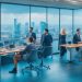 A dynamic, cinematic editorial photo of a diverse group of professional recruiters and tech startup founders collaborating in a modern office space in Germany, featuring sleek digital screens and cityscape views symbolizing innovation and talent acquisition in 2025.