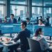 A cinematic editorial-style image of a diverse team of Indonesian tech professionals collaborating around multiple screens displaying complex datasets and AI models in a modern, high-tech office, with warm natural light highlighting engagement and innovation.